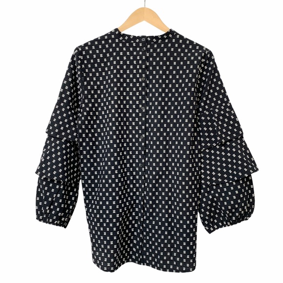 LOFT Geo Tiered Ruffle Sleeve Top with Button Back - Picture 5 of 8